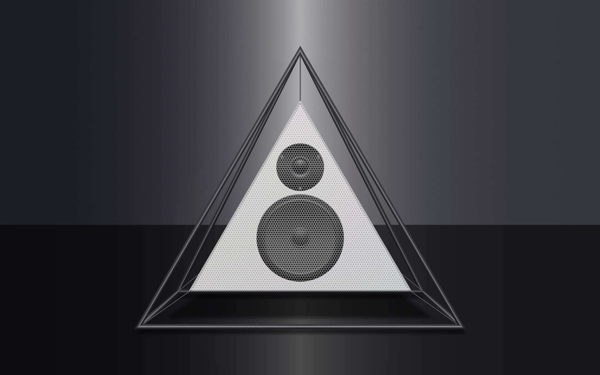 Pyramid² speaker with a mesh cover